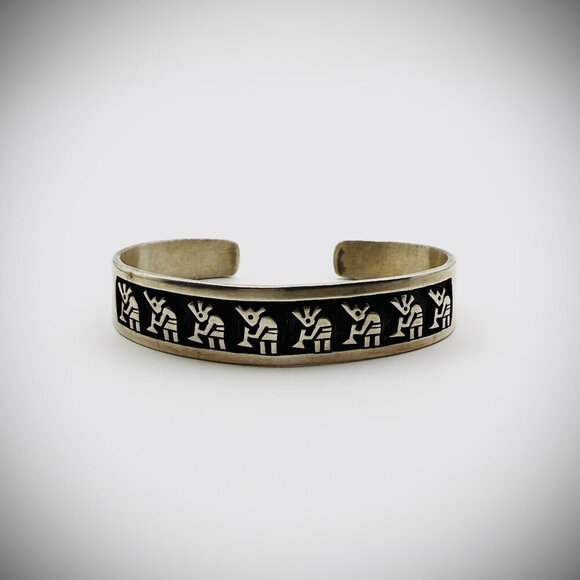 Jewelry - Vintage Hopi Sterling Overlay Cuff Bracelet – Spiderweb Hallmark